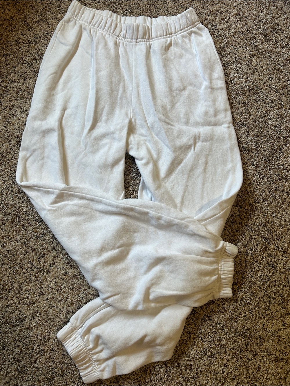 White Elastic Waist Jogger Pants